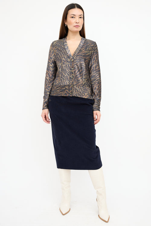 Ganni Gold 
Black Lurex Print Cardigan