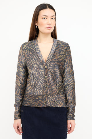 Ganni Gold 
Black Lurex Print Cardigan