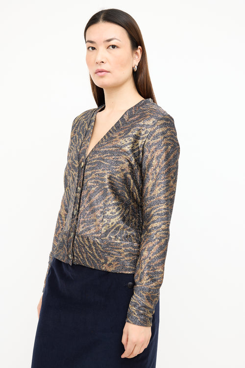 Ganni Gold 
Black Lurex Print Cardigan