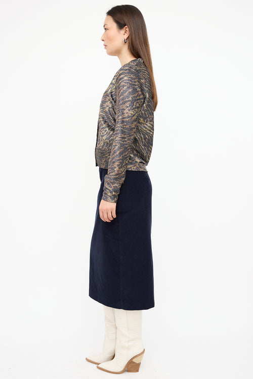 Ganni Gold 
Black Lurex Print Cardigan