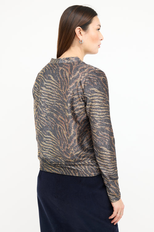 Ganni Gold 
Black Lurex Print Cardigan