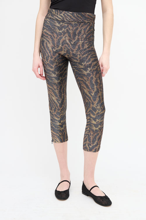 Ganni Metallic Printed Skinny Capri Pant