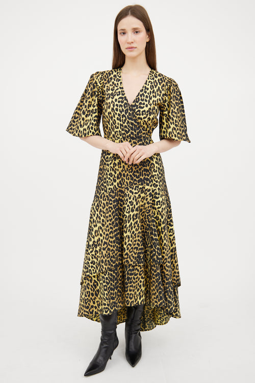 Ganni Yellow 
Black Patterned Wrap Dress