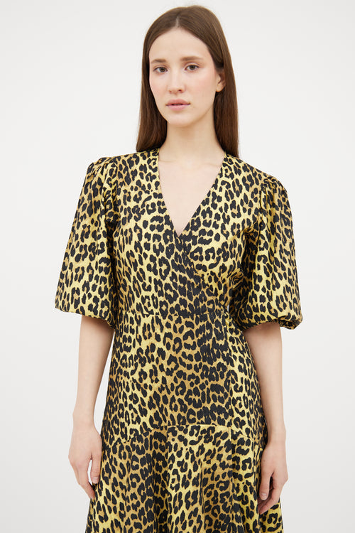 Ganni Yellow 
Black Patterned Wrap Dress