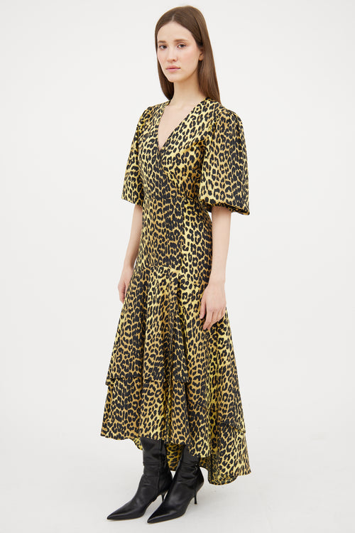 Ganni Yellow 
Black Patterned Wrap Dress