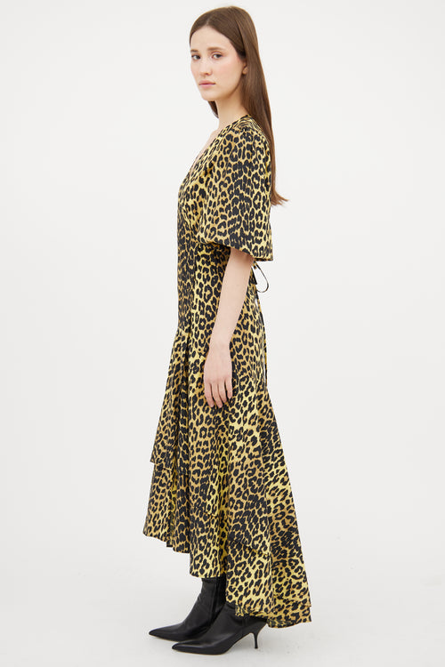 Ganni Yellow 
Black Patterned Wrap Dress