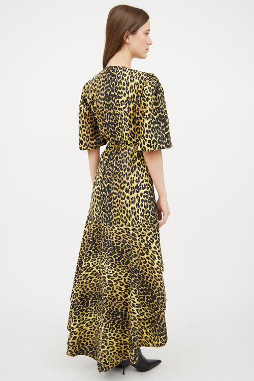 Ganni Yellow 
Black Patterned Wrap Dress