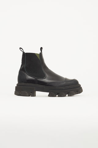 Ganni Black Leather Lug Sole Chelsea Boot