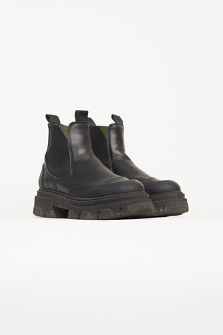 Ganni Black Leather Lug Sole Chelsea Boot