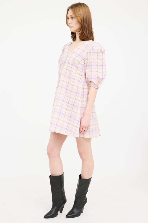 Ganni Purple 
Multi Plaid Puff Dress