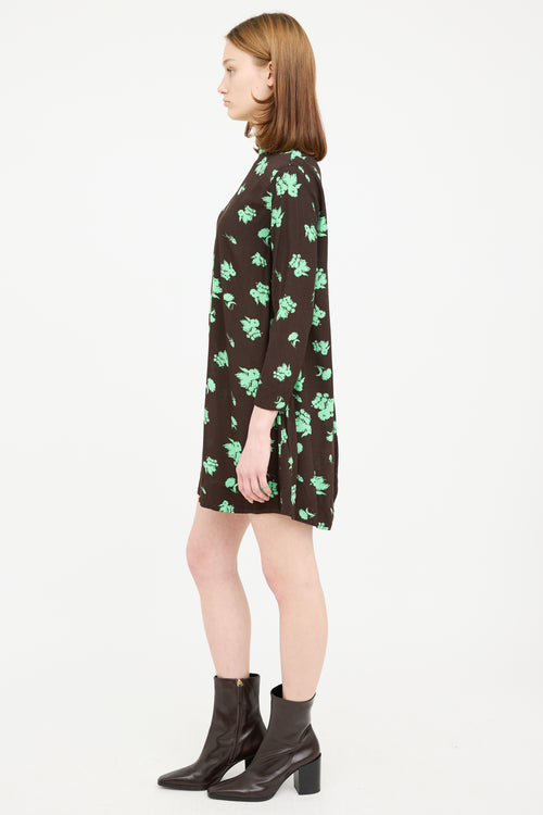 Ganni Brown 
Green Floral Long Sleeve Dress