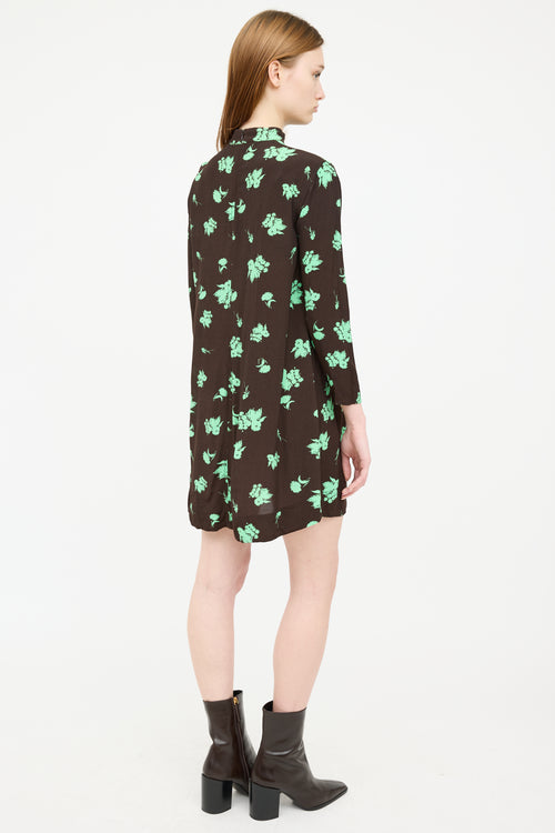 Ganni Brown 
Green Floral Long Sleeve Dress