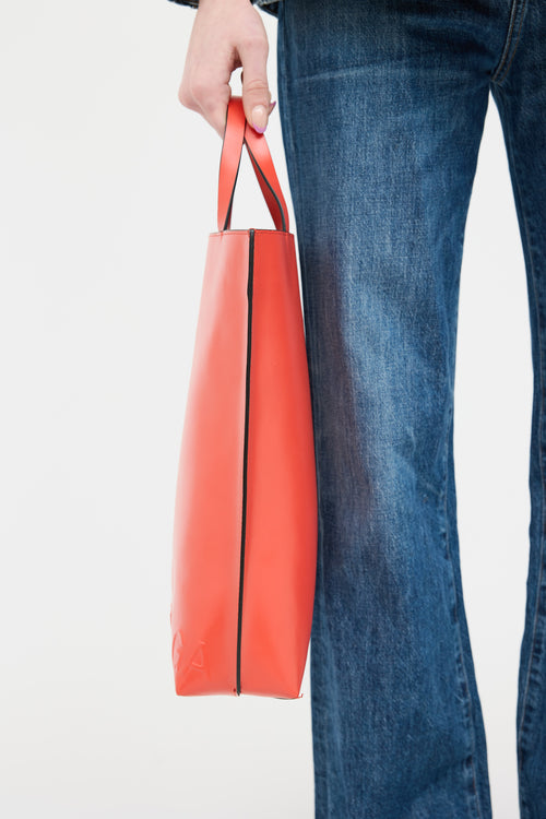 Ganni Orange Leather Banner Logo Tote Bag