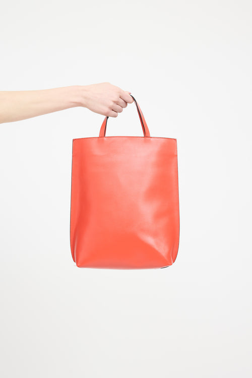 Ganni Orange Leather Banner Logo Tote Bag