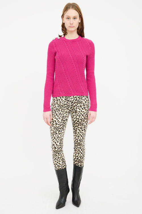 Ganni Pink Knit Jewel Sweater