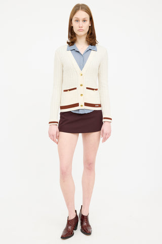 Ganni Cream 
Brown Wool Knit Cardigan