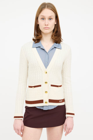 Ganni Cream 
Brown Wool Knit Cardigan