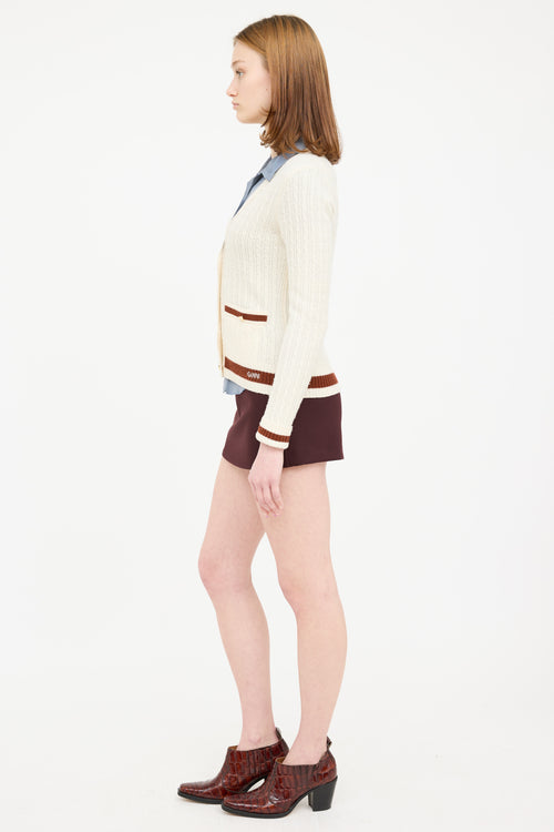 Ganni Cream 
Brown Wool Knit Cardigan