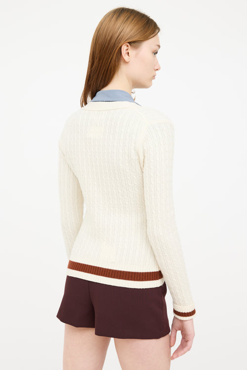 Ganni Cream 
Brown Wool Knit Cardigan