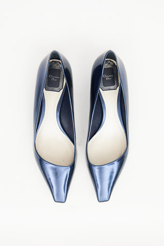 Dior Blue Leather Metallic Flat