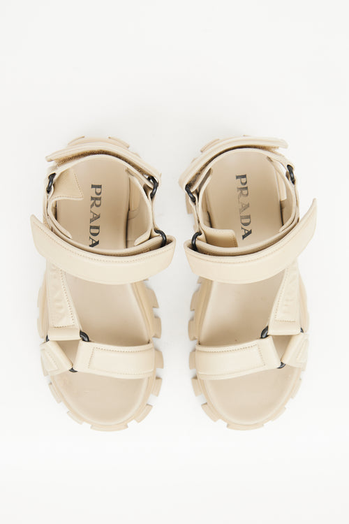 Prada Beige Leather Chunky Platform Sandal