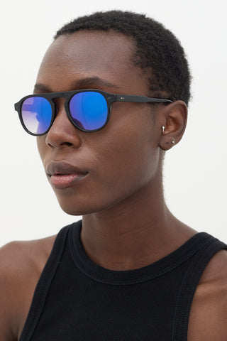 Garrett Leight Black 
Blue Harding BK Circular Sunglasses