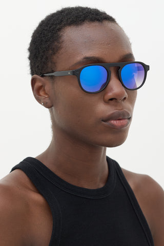 Garrett Leight Black 
Blue Harding BK Circular Sunglasses