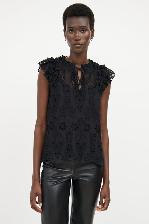 Generation Love Black Ruffled Eyelet Top