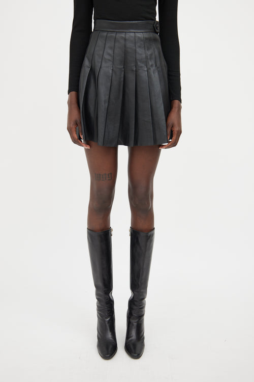 Maje Black Leather Pleated Skirt