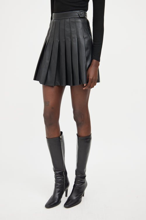 Maje Black Leather Pleated Skirt