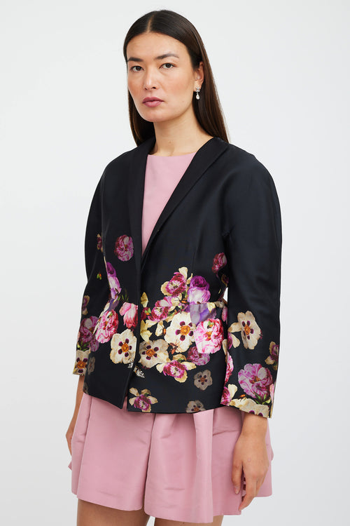 Giambattista Valli Black 
Multicolour Silk Floral Blazer