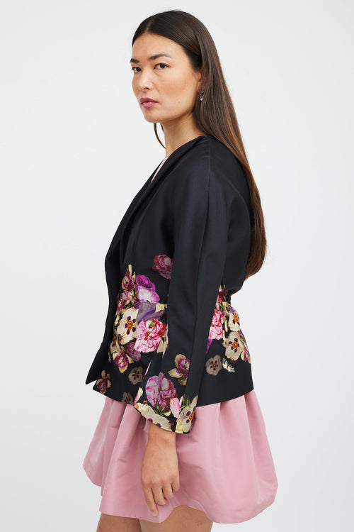 Giambattista Valli Black 
Multicolour Silk Floral Blazer