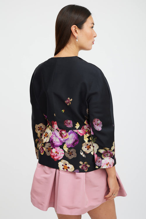 Giambattista Valli Black 
Multicolour Silk Floral Blazer