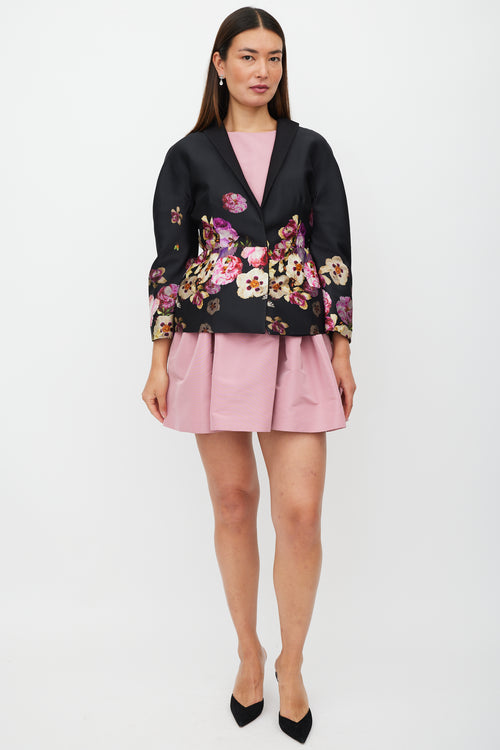 Giambattista Valli Black 
Multicolour Silk Floral Blazer