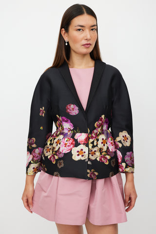 Giambattista Valli Black 
Multicolour Silk Floral Blazer