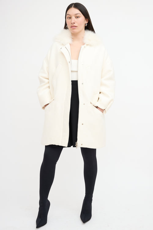 Giambattista Valli White Neoprene 
Fur Collar Coat