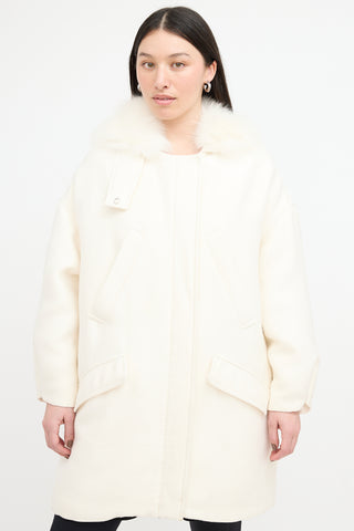 Giambattista Valli White Neoprene 
Fur Collar Coat