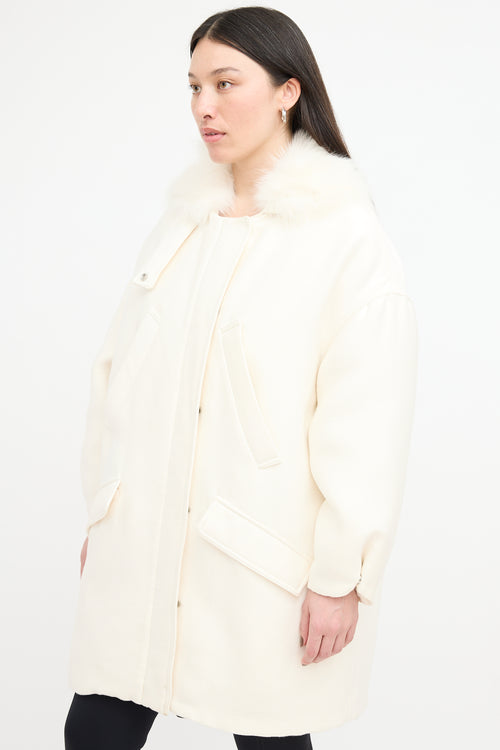 Giambattista Valli White Neoprene 
Fur Collar Coat