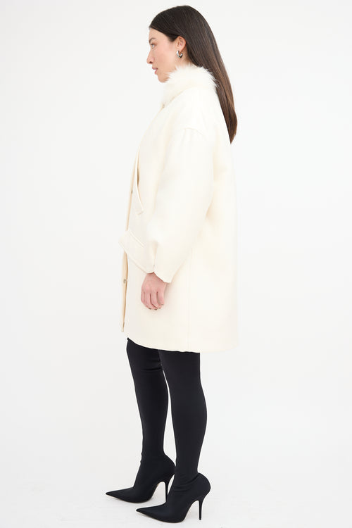 Giambattista Valli White Neoprene 
Fur Collar Coat