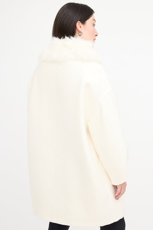 Giambattista Valli White Neoprene 
Fur Collar Coat