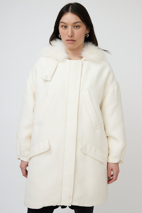 Giambattista Valli White Neoprene 
Fur Collar Coat