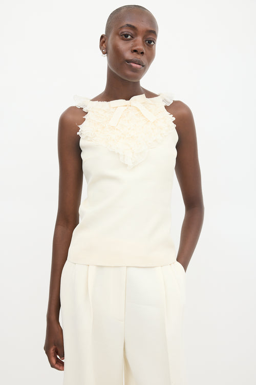 Giambattista Valli Cream Silk Ruffled Bow Top