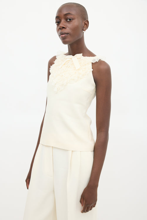 Giambattista Valli Cream Silk Ruffled Bow Top