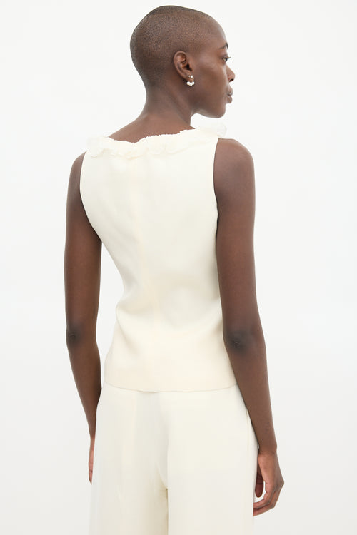 Giambattista Valli Cream Silk Ruffled Bow Top