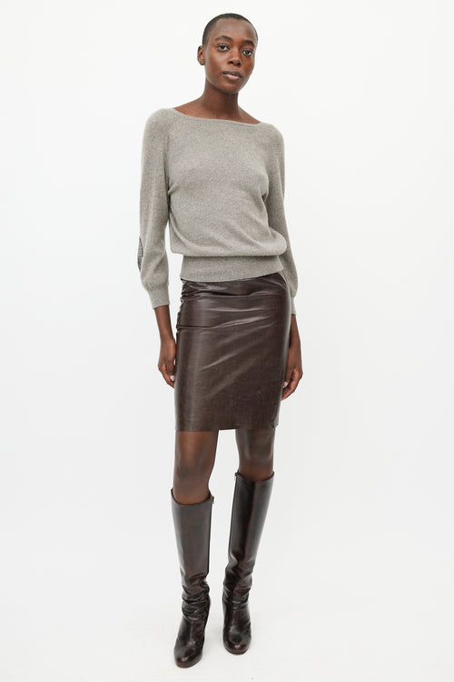 Giambattista Valli Grey Cashmere 
Embellished Elbow Sweater