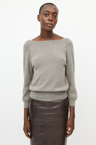 Giambattista Valli Grey Cashmere 
Embellished Elbow Sweater