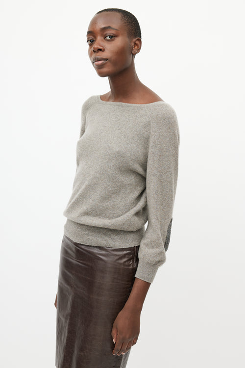 Giambattista Valli Grey Cashmere 
Embellished Elbow Sweater