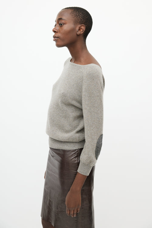 Giambattista Valli Grey Cashmere 
Embellished Elbow Sweater