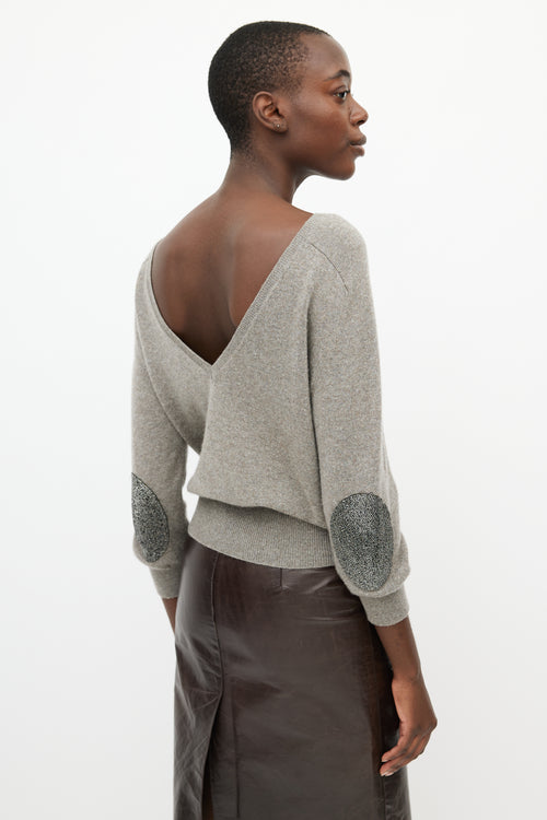 Giambattista Valli Grey Cashmere 
Embellished Elbow Sweater