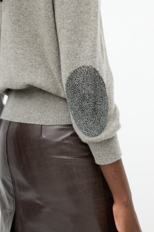 Giambattista Valli Grey Cashmere 
Embellished Elbow Sweater